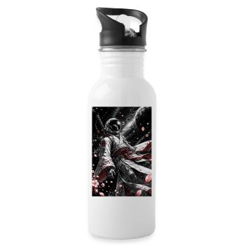 Space Samurai im Kirschblütenkosmos - Trinkflasche mit integriertem Trinkhalm - Weiß - Rechts
