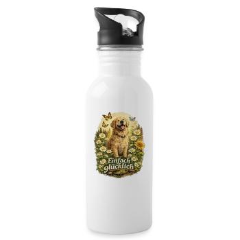 Einfach Glücklich Golden Retriever Blumenwiese - Trinkflasche mit integriertem Trinkhalm - Weiß - Rechts