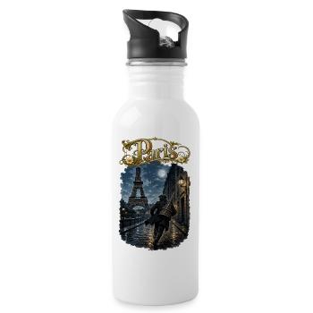 Paris bei Vollmond - Trinkflasche mit integriertem Trinkhalm - Weiß - Rechts