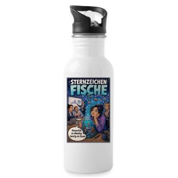 Sternzeichen Fische: Im Meeting, geistig im Ozean - Trinkflasche mit integriertem Trinkhalm - Weiß - Rechts