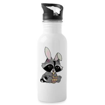 Snuggles der Waschbär im Hasenkostüm mit Osterei - Trinkflasche mit integriertem Trinkhalm - Weiß - Rechts