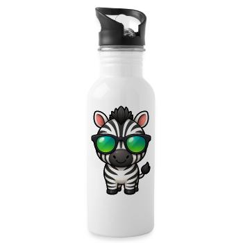 Süßes Zebra Cartoon Kawaii mit Sonnenbrille - Trinkflasche mit integriertem Trinkhalm - Weiß - Rechts