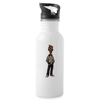 Maskenporträt im Straßenstil - Trinkflasche mit integriertem Trinkhalm - Weiß - Rechts