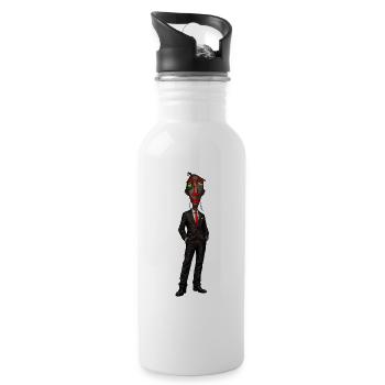 Surreales Anzugportrait mit Farbmaske - Trinkflasche mit integriertem Trinkhalm - Weiß - Rechts