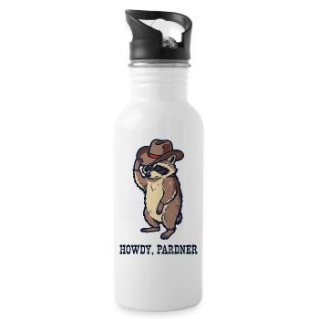 Waschbär-Rancher mit Cowboyhut - Trinkflasche mit integriertem Trinkhalm - Weiß - Rechts