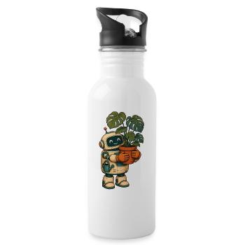 Robot with Plant Green Charm - Water bottle with straw - white - Right