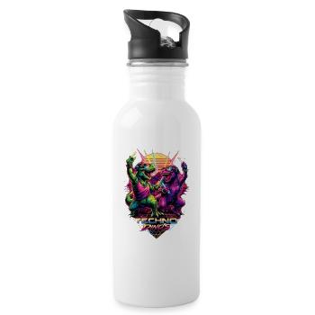 Techno Dinos – Bass aus der Urzeit - Trinkflasche mit integriertem Trinkhalm - Weiß - Rechts