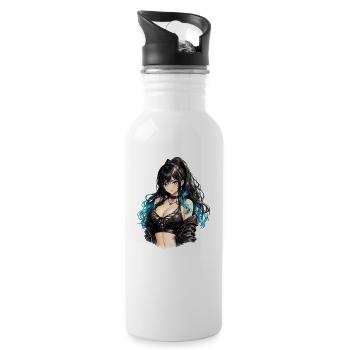 Fille gothique d’anime avec un flair bleu - Gourde avec paille intégrée - blanc - Droite