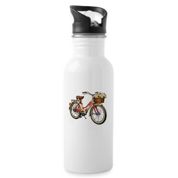 Vintage Fahrrad mit Blumenkorb - Trinkflasche mit integriertem Trinkhalm - Weiß - Rechts