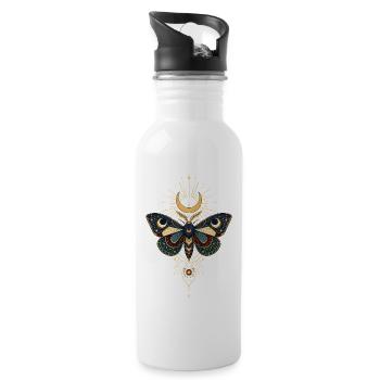 Goldener Mondschmetterling mit Sternenstrahlen - Trinkflasche mit integriertem Trinkhalm - Weiß - Rechts