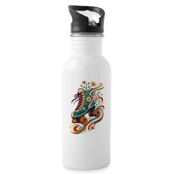 Flower Roller Skate Art - Water bottle with straw - white - Right