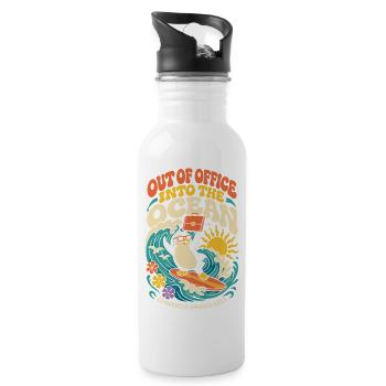 Pinguin im Urlaub – Out of Office - Trinkflasche mit integriertem Trinkhalm - Weiß - Rechts