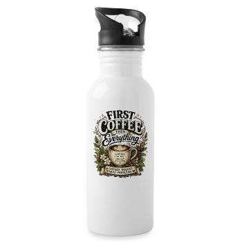 Erst Kaffee! Geschenk an Kaffeeliebhaber - Trinkflasche mit integriertem Trinkhalm - Weiß - Rechts