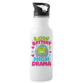 Low Battery High Drama Retro - Water bottle with straw - white - Right
