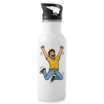 Jubilant Man in the Jump – Comic Winner Success - Water bottle with straw - white - Right
