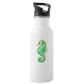 Watercolor Seahorse - Water bottle with straw - white - Right