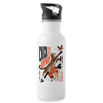 Catch It Anyway – Dynamic Bengal Cat Jump - Water bottle with straw - white - Right