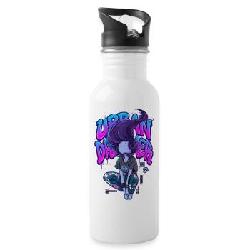 Urban Dreamer Lofi Anime Girl Graffiti Streetwear - Water bottle with straw - white - Right