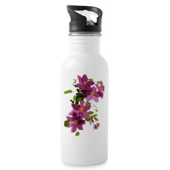 Clématites violettes – Illustration florale - Gourde avec paille intégrée - blanc - Droite