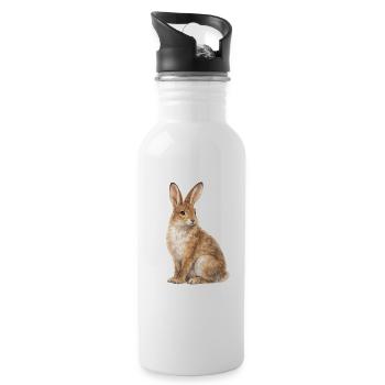Watercolor Rabbit Motif - Water bottle with straw - white - Right