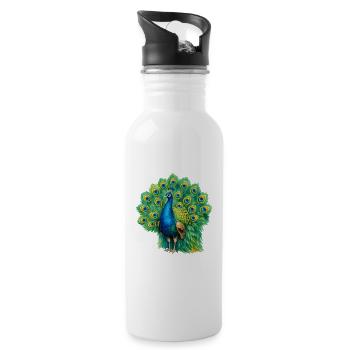 Magnificent peacock - Water bottle with straw - white - Right