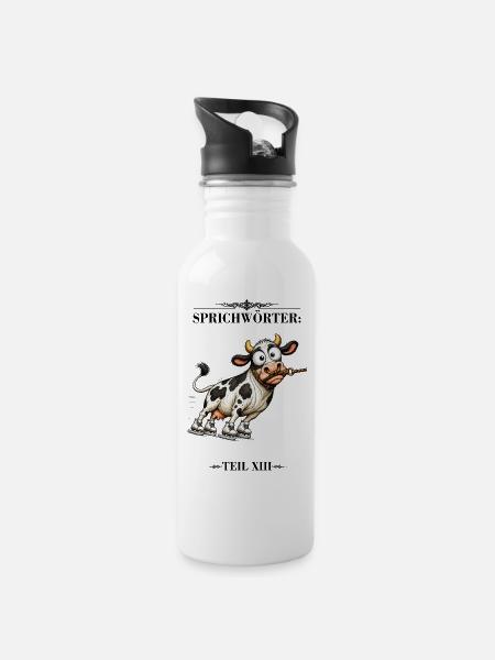 Sprichwort Die Kuh vom Eis ziehen - Trinkflasche mit integriertem Trinkhalm - Weiß