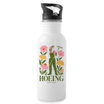 Hacken ist nicht einfach, biologische Gartenpflanzen - Trinkflasche mit integriertem Trinkhalm - Weiß - Rechts