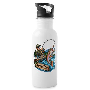 Forellenangeln Comic-Abenteuer - Trinkflasche mit integriertem Trinkhalm - Weiß - Rechts