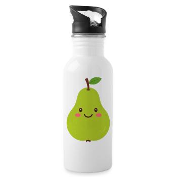 Green Kawaii Pear – Sweet Fruit Design - Water bottle with straw - white - Right