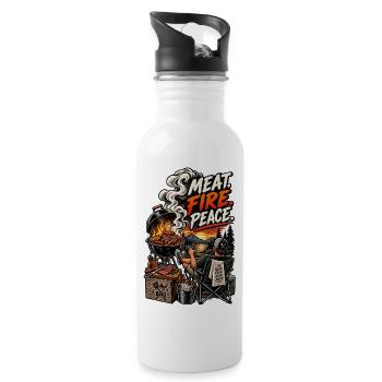 Meat, Fire, Peace, BBQ - Water bottle with straw - white - Right