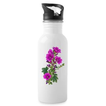 PurpleGeranium Blossoms - Water bottle with straw - white - Right