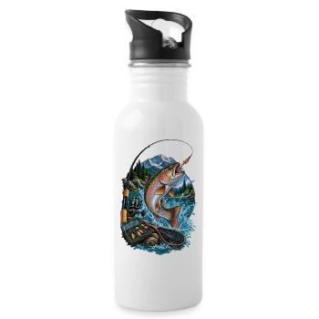 Rainbow fish jump at the mountain lake - Water bottle with straw - white - Right