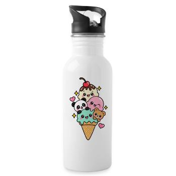 Glaces kawaii  - Gourde avec paille intégrée - blanc - Droite