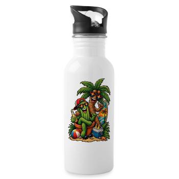 Cactus & Palm Tree: Summer Surfer Party - Water bottle with straw - white - Right