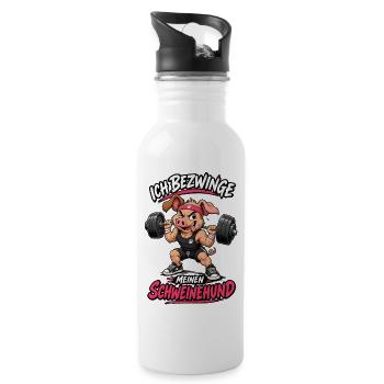 Ich Bezwinge Meinen Schweinehund - Trinkflasche mit integriertem Trinkhalm - Weiß - Rechts
