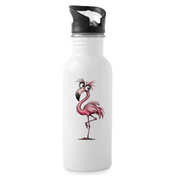 Flamingo Cartoon Pink Groove - Gourde avec paille intégrée - blanc - Droite