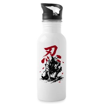 Shinobi Ninja with Japanese Kanji - Water bottle with straw - white - Right
