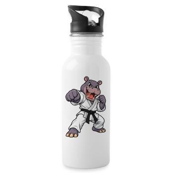 Strong hippopotamus in karate - Water bottle with straw - white - Right