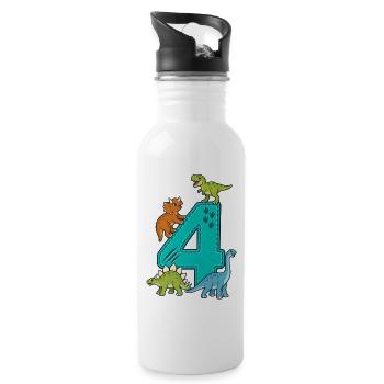 4e anniversaire Dinosaure 4 ans - Gourde avec paille intégrée - blanc - Droite