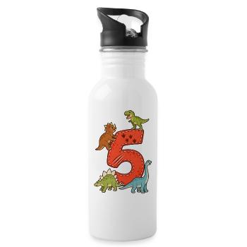 5th Birthday Dinosaur - Water bottle with straw - white - Right