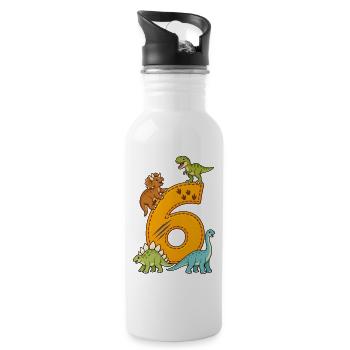 6th Birthday Dinosaur – Dino Kids - Water bottle with straw - white - Right