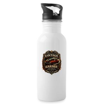 Blason vintage de garage - Gourde avec paille intégrée - blanc - Droite