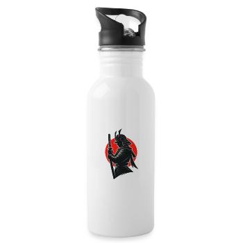 Samurai-Silhouette unter roter Sonne - Trinkflasche mit integriertem Trinkhalm - Weiß - Rechts