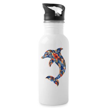 Patchwork dolphin with floral power - Water bottle with straw - white - Right