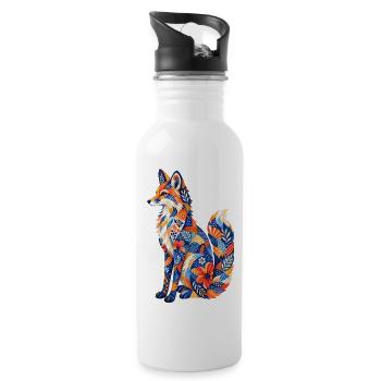 Patchwork Fox Floral Pattern - Water bottle with straw - white - Right