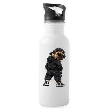 Cool gangster pug in streetwear style - Water bottle with straw - white - Right