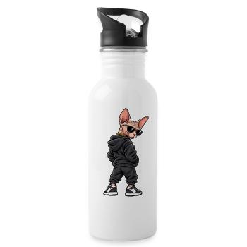 Cooler Gangster Sphinx Katze Streetwear - Trinkflasche mit integriertem Trinkhalm - Weiß - Rechts