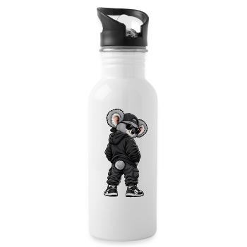 Cooler Gangster Koala im Streetwear Style - Trinkflasche mit integriertem Trinkhalm - Weiß - Rechts