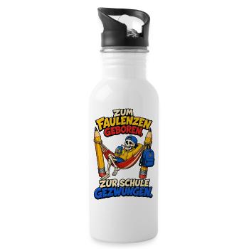 Zum Faulenzen geboren – zur Schule gezwungen - Trinkflasche mit integriertem Trinkhalm - Weiß - Rechts