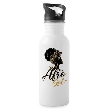 Afro Girl Dorée – Élégance Noire - Gourde avec paille intégrée - blanc - Droite